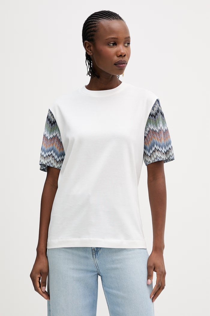 Βαμβακερό μπλουζάκι Missoni εμπριμέ λευκό DS26SL05.BJ00QR