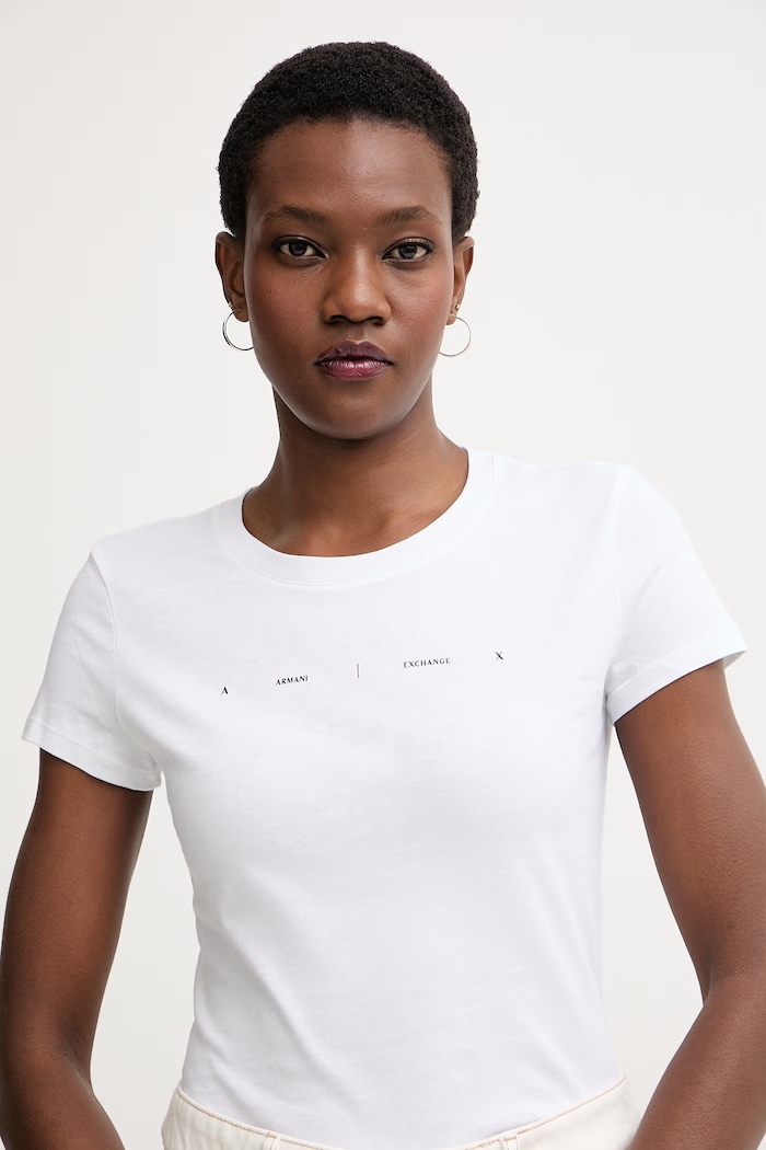 Armani Exchange tricou basic pentru femei, din bumbac alb XW002346.AF10356