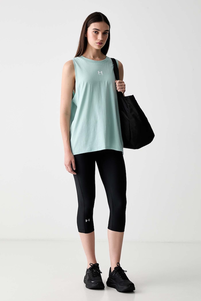 Under Armour top pentru femei cu bumbac Rival Muscle Tank 1383659 turcoaz SS26