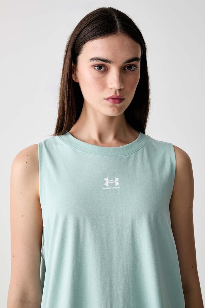 Under Armour top pentru femei cu bumbac Rival Muscle Tank turcoaz 1383659