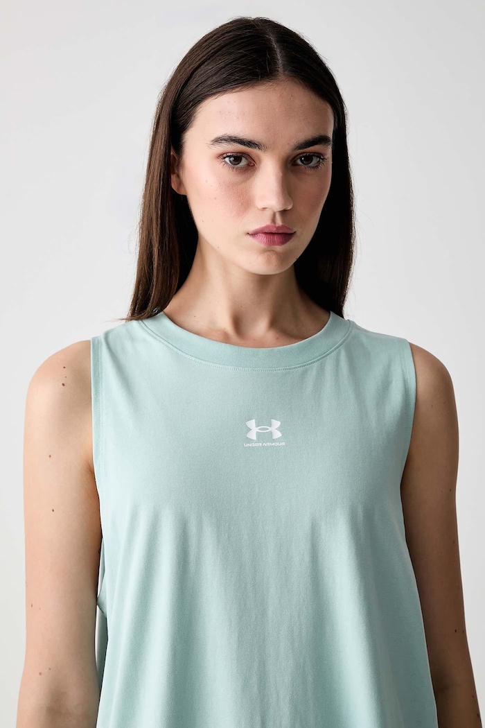 Under Armour top pentru femei cu bumbac Rival Muscle Tank turcoaz 1383659