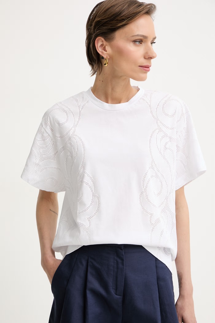 BOSS T-shirt damski z bawełną Elne2 biały 50560987
