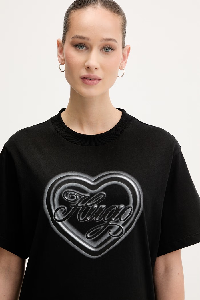 HUGO Blue t-shirt γυναικείο βαμβακερό Vintage Tee_B_8 μαύρο 50560770