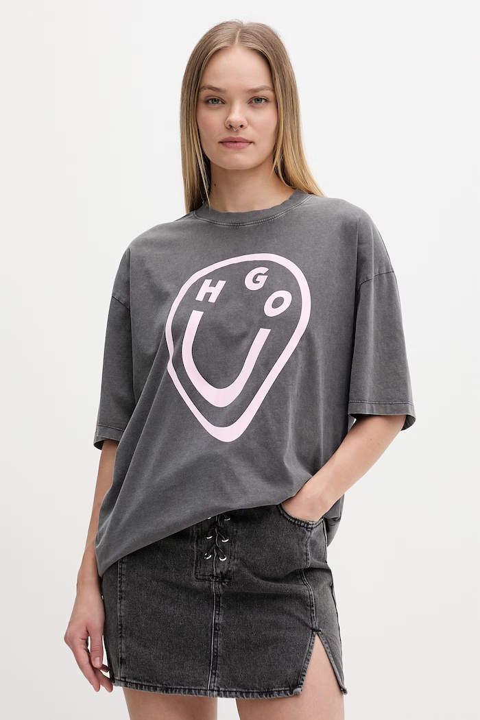 HUGO Blue футболка жіноча бавовняна Oversized_Tee_B сірий 50560783