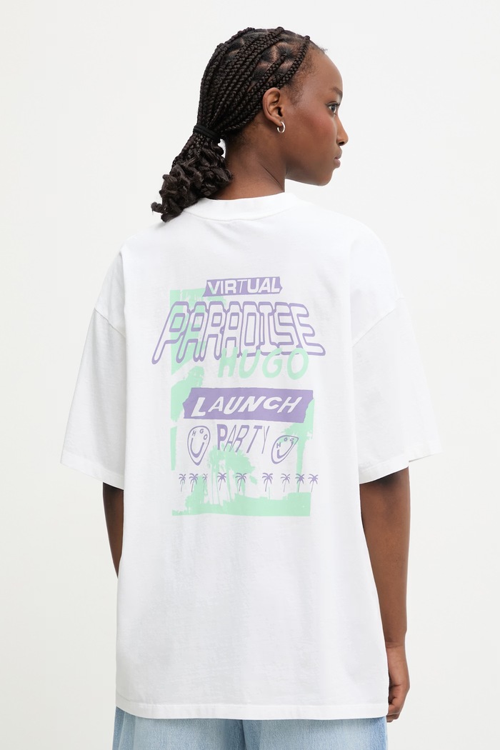 HUGO Blue t-shirt γυναικείο βαμβακερό Oversized_Tee_B μπεζ 50560784