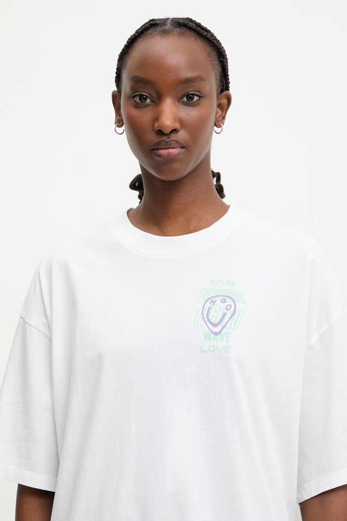 HUGO Blue t-shirt γυναικείο βαμβακερό Oversized_Tee_B μπεζ 50560784