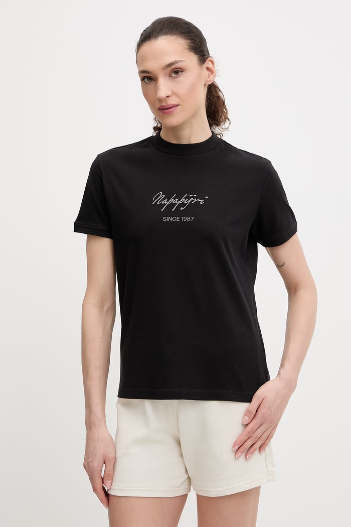 Bavlněné tričko Napapijri BARYTE nášivka černá NP0A4I8Y9411