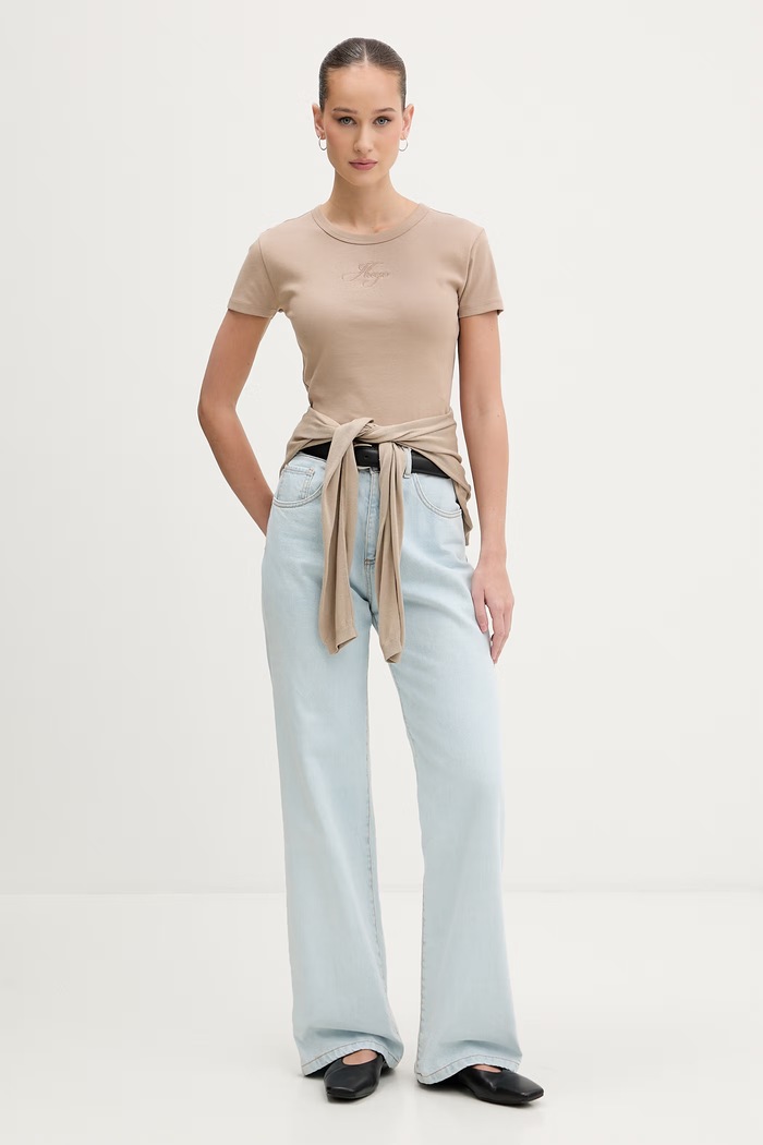 HUGO crop top dámský 50568725 béžová SS26