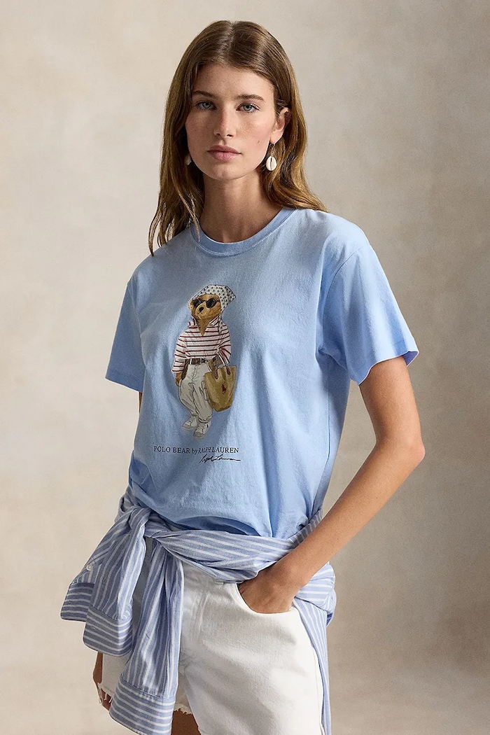 Polo Ralph Lauren VNTG CTN JSY-KNT-T-SHIRT maglietta basic in cotone da donna blu 211A12734001