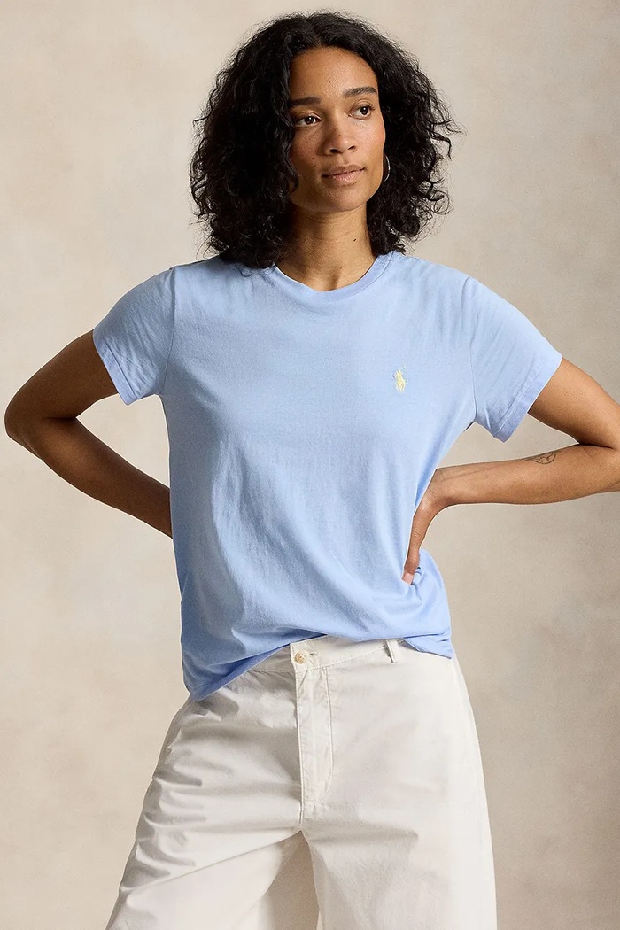 Polo Ralph Lauren COTTON JERSEY-KNT-T-SHIRT maglietta basic in cotone da donna blu 211B14605019