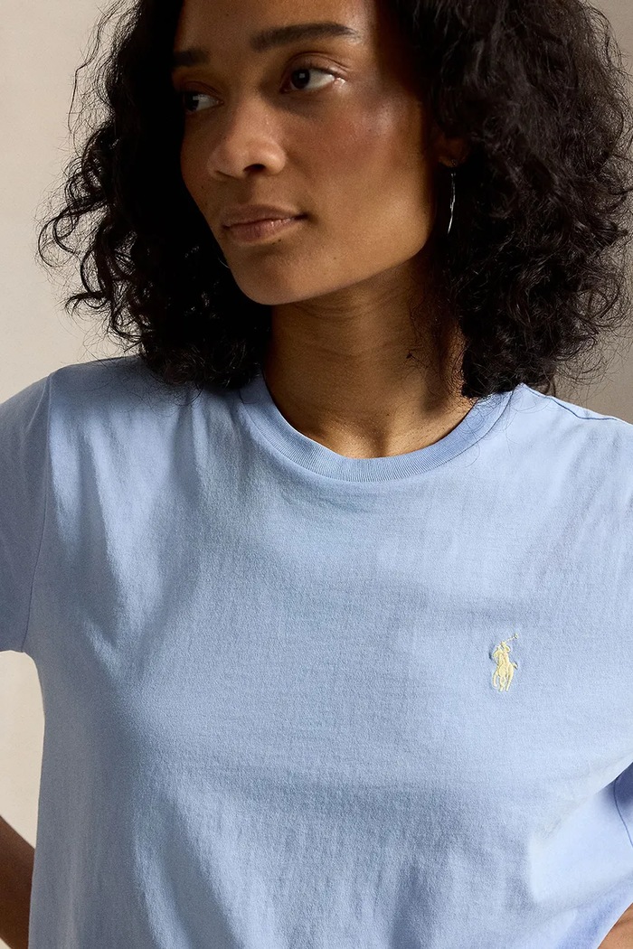 Polo Ralph Lauren COTTON JERSEY-KNT-T-SHIRT maglietta basic in cotone da donna blu 211B14605019
