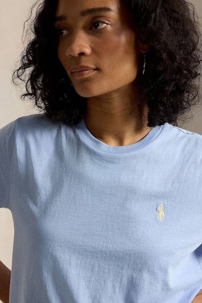 Polo Ralph Lauren COTTON JERSEY-KNT-T-SHIRT maglietta basic in cotone da donna blu 211B14605019