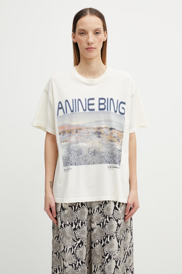 Anine Bing CADE TEE WILDFLOWERS - OFF WHITE tričko bavlnené dámske béžová A.08.12078.OFW1