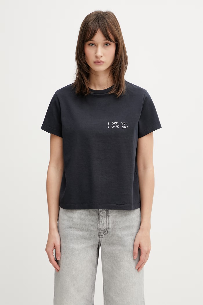 Anine Bing SHELLEY TEE I SEE YOU I LOVE YOU - BLACK T-shirt bawełniany damski czarny A.08.11986.BLK26