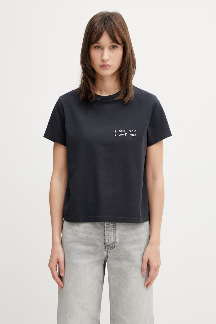 Anine Bing SHELLEY TEE I SEE YOU I LOVE YOU - BLACK T-shirt bawełniany damski czarny A.08.11986.BLK26