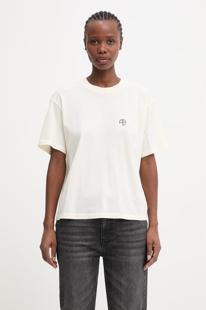 Anine Bing WAGNER TEE SOFT STENCIL Cream Women's Cotton T-shirt beige A.08.12383.WKHA2