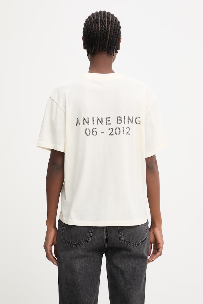 Clothing Anine Bing WAGNER TEE SOFT STENCIL Cream Women's Cotton T-shirt A.08.12383.WKHA2 beige