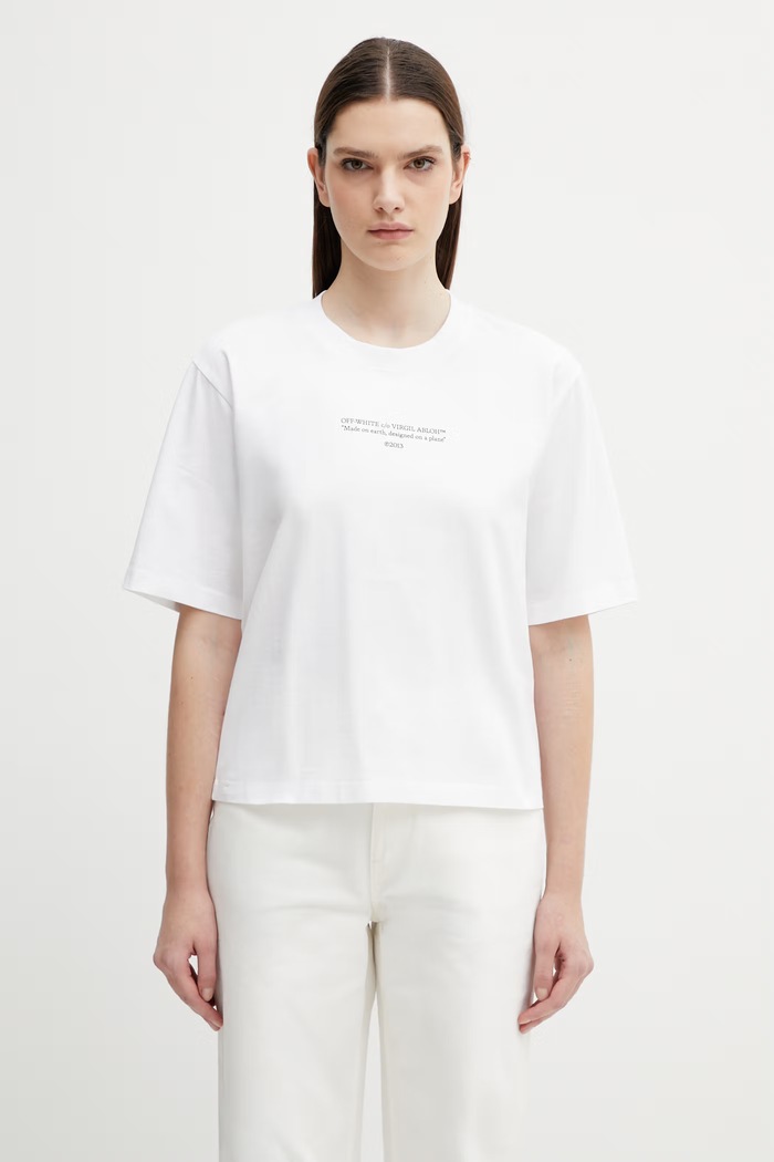 Off-White tricou din bumbac Statement Boxy print alb 2AA124S26JER006