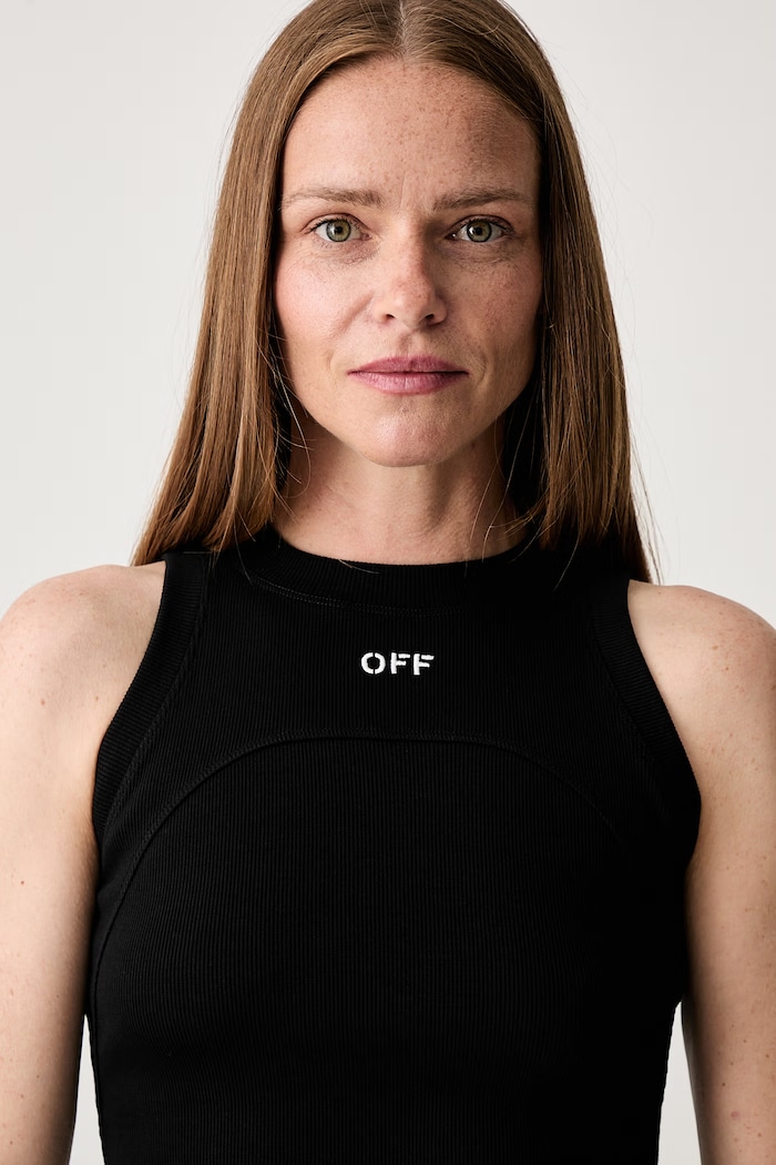 Off-White Off Stamp τοπ βαμβακερό με ελαστάν γυναικείο μαύρο 2AD236C99JER001