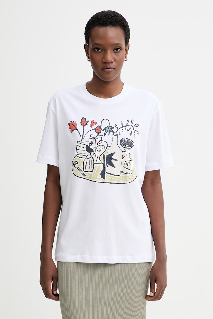 MUNTHE t-shirt bawełniany BALLON nadruk biały 261110726160
