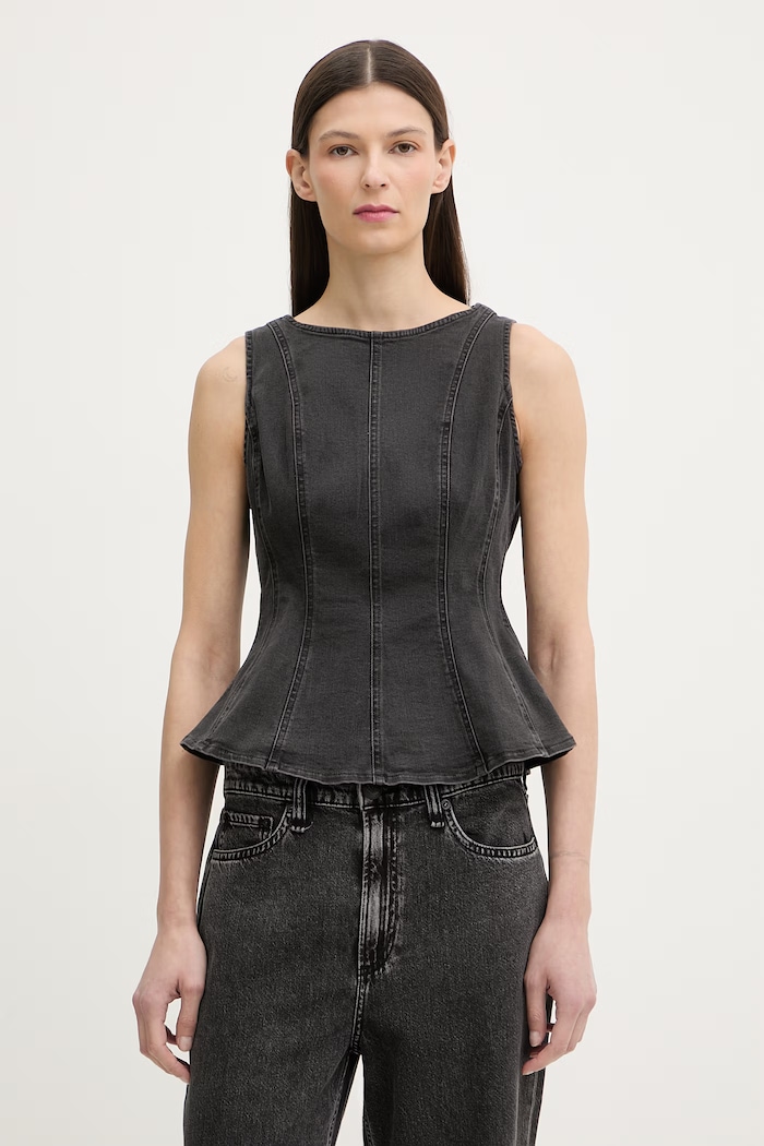 Levi's blúzka dámska rifľová PEPLUM SEAMED DENIM čierna 005EF