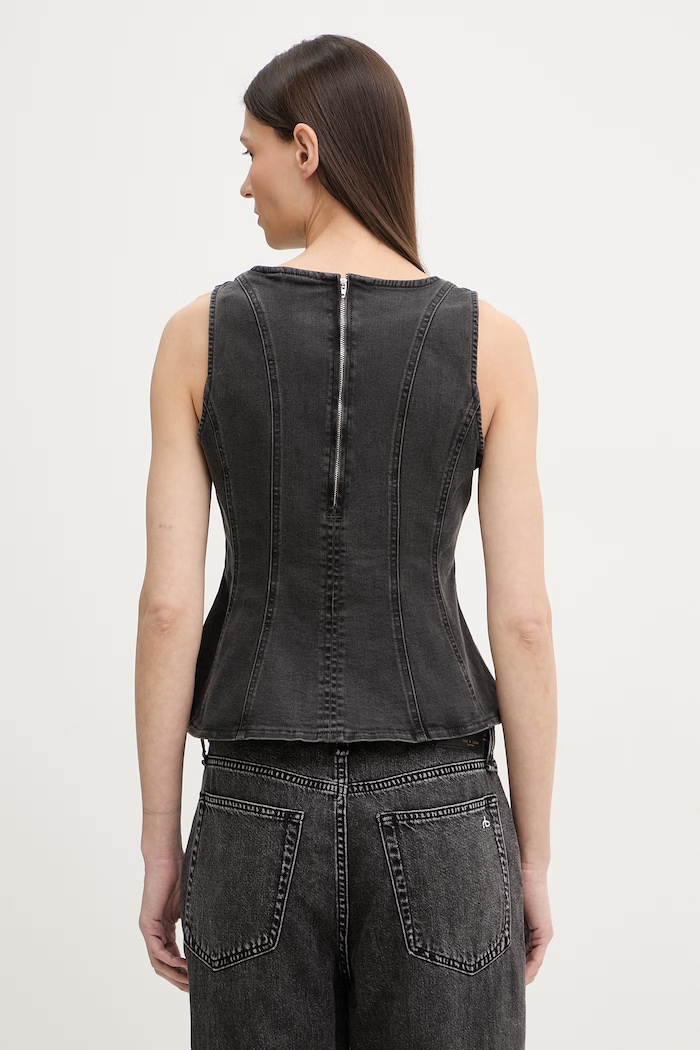 Oblečenie Levi's blúzka dámska rifľová PEPLUM SEAMED DENIM 005EF čierna