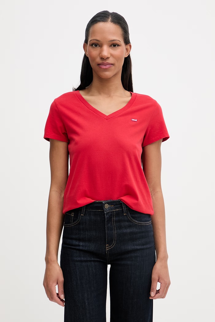 Levi's t-shirt γυναικείο βαμβακερό PERFECT VNECK κόκκινο 85341.0140