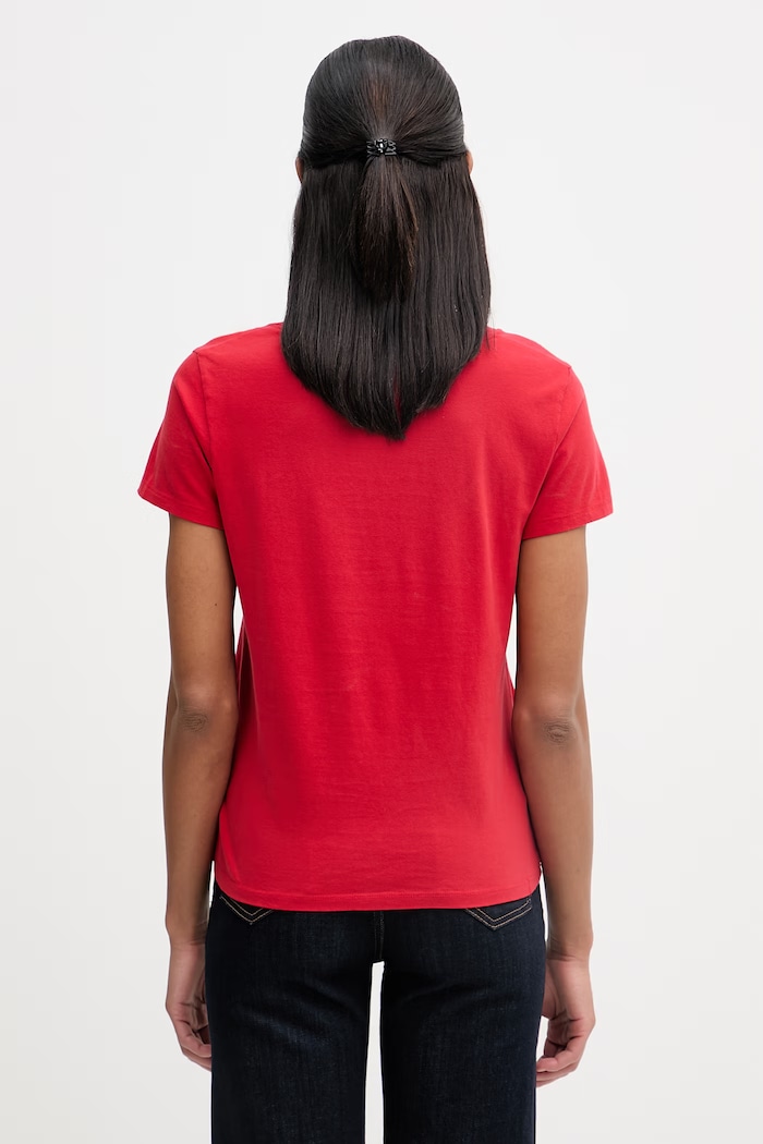 Ρούχα Levi's t-shirt γυναικείο βαμβακερό PERFECT VNECK 85341.0140 κόκκινο