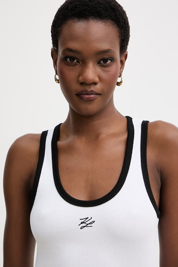 Karl Lagerfeld top pentru femei, din bumbac cu elastan alb B2W17003