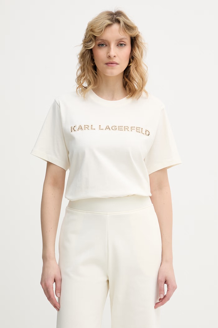 Dámske bavlnené tričko Karl Lagerfeld béžová B2W17016