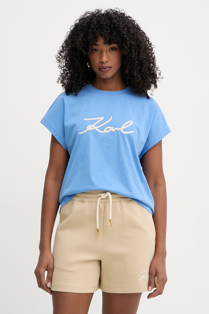 Karl Lagerfeld t-shirt damski bawełniany niebieski B2W17020