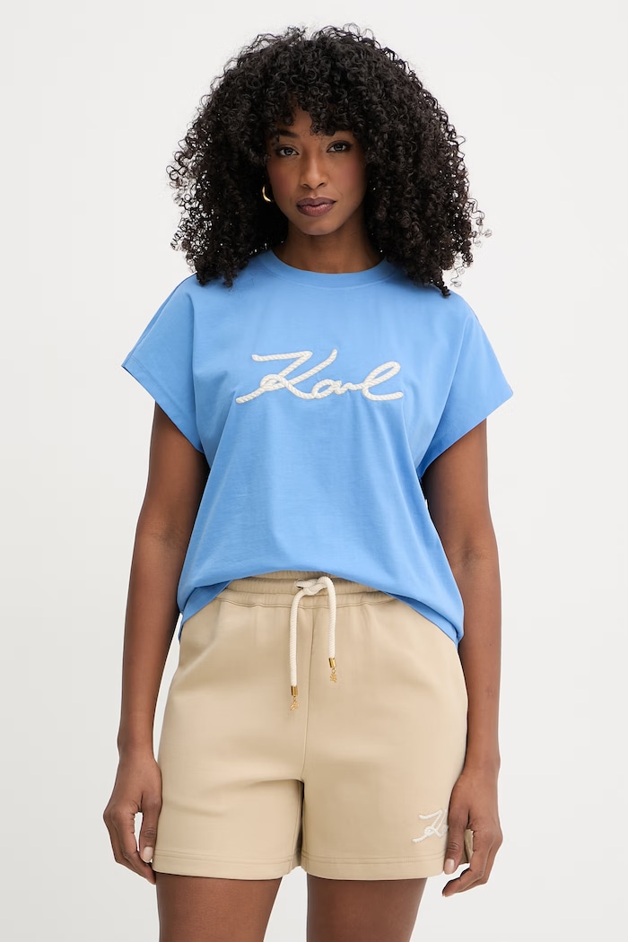 Karl Lagerfeld t-shirt damski bawełniany niebieski B2W17020