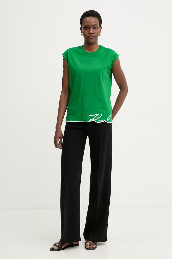 Karl Lagerfeld top pentru femei, din bumbac B2W17018 verde SS26
