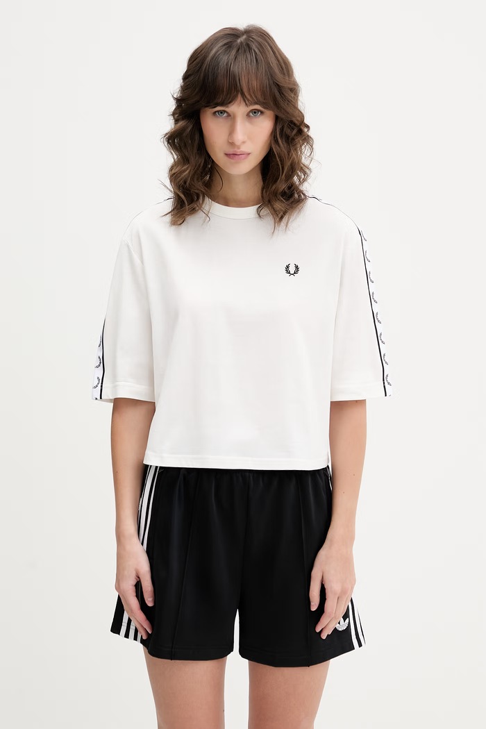 Bombažna kratka majica Fred Perry Okrogel bela G2160