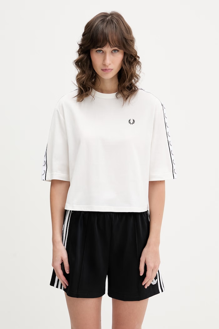 Bombažna kratka majica Fred Perry Okrogel bela G2160