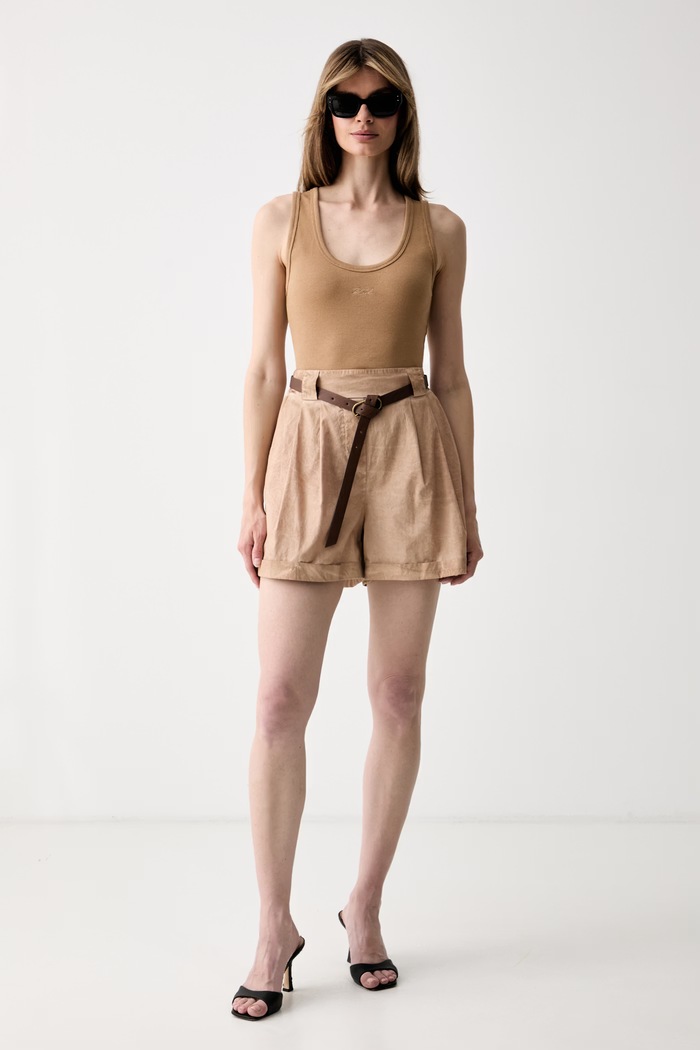 Karl Lagerfeld top damski bawełniany z elastanem B2W17092 beżowy SS26