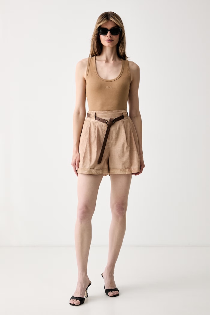 Karl Lagerfeld top dámsky bavlnený s elastanom B2W17092 béžová SS26
