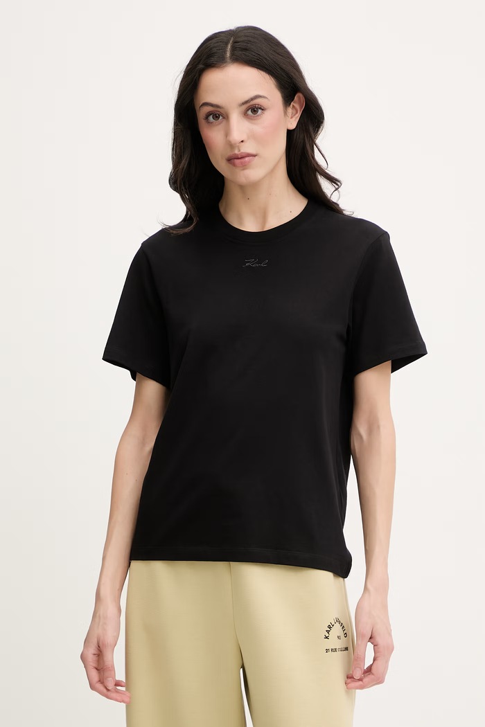 Karl Lagerfeld basic tričko dámske bavlnené čierna B2W17095