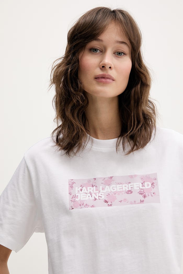 Bombažna kratka majica Karl Lagerfeld Jeans bela B2W17071