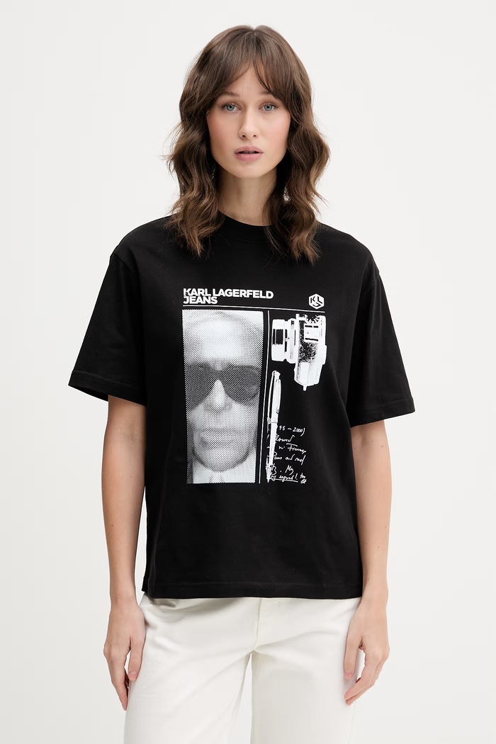 Karl Lagerfeld Jeans тениска женска памучна черен B2W17073
