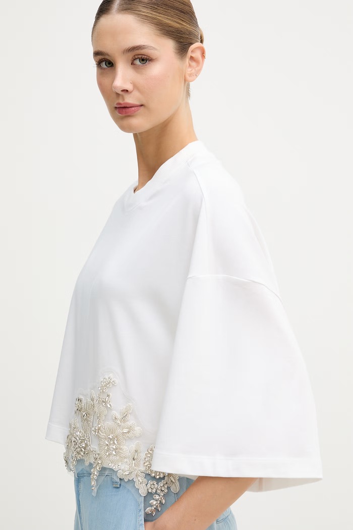 Dámske bavlnené tričko s elastanom Blugirl Blumarine biela RA6153.JS003
