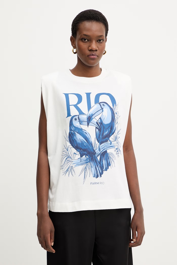 Farm Rio top din bumbac print alb 349809