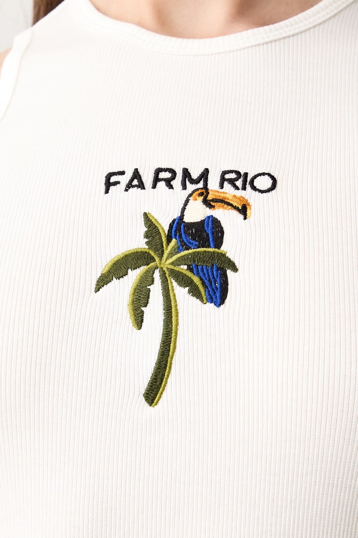 Farm Rio top damski z bawełną beżowy 349811