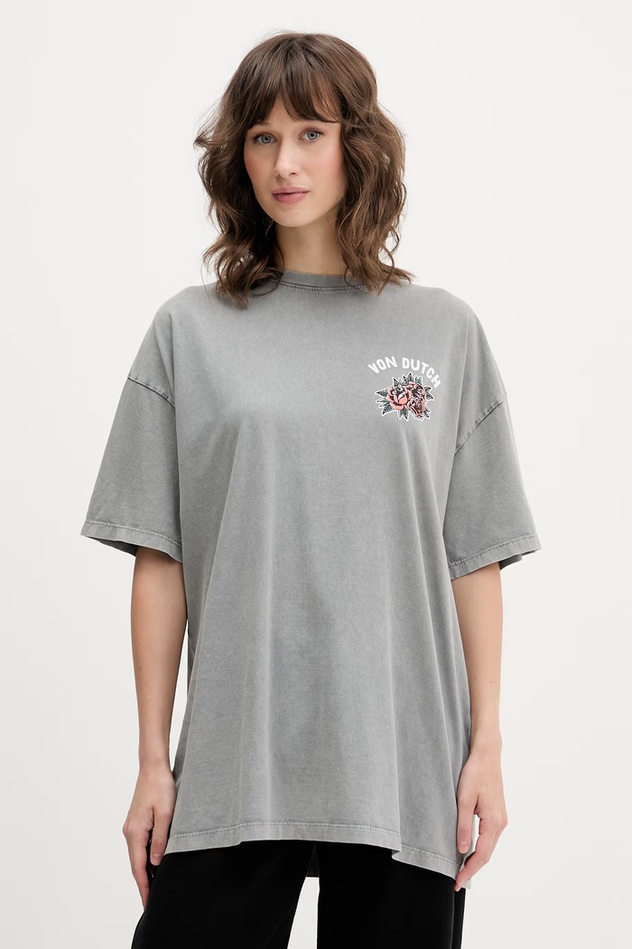 Ρούχα Von Dutch t-shirt γυναικείο βαμβακερό VD.2.TR.HAND γκρί