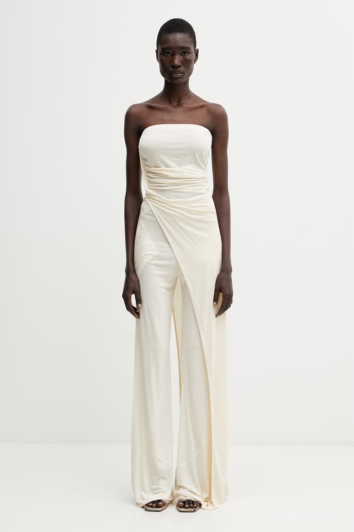 Rick Owens Lilies bluzka z odkrytymi ramionami damska z wiskozy beżowy LI01F7114.RV