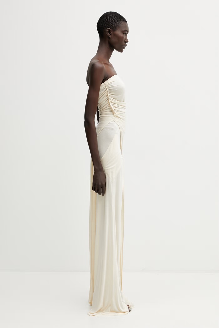 Rick Owens Lilies bluzka z odkrytymi ramionami damska z wiskozy gładka beżowy LI01F7114.RV