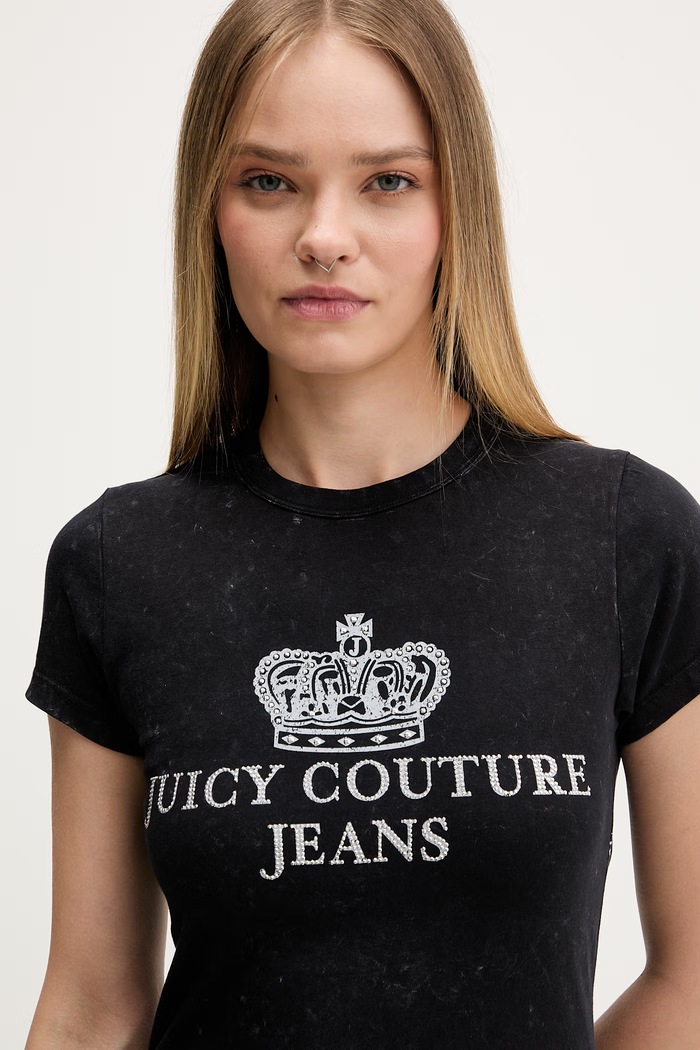 Juicy Couture t-shirt γυναικείο βαμβακερό HERITAGE HILTON μαύρο JCDBJ126961