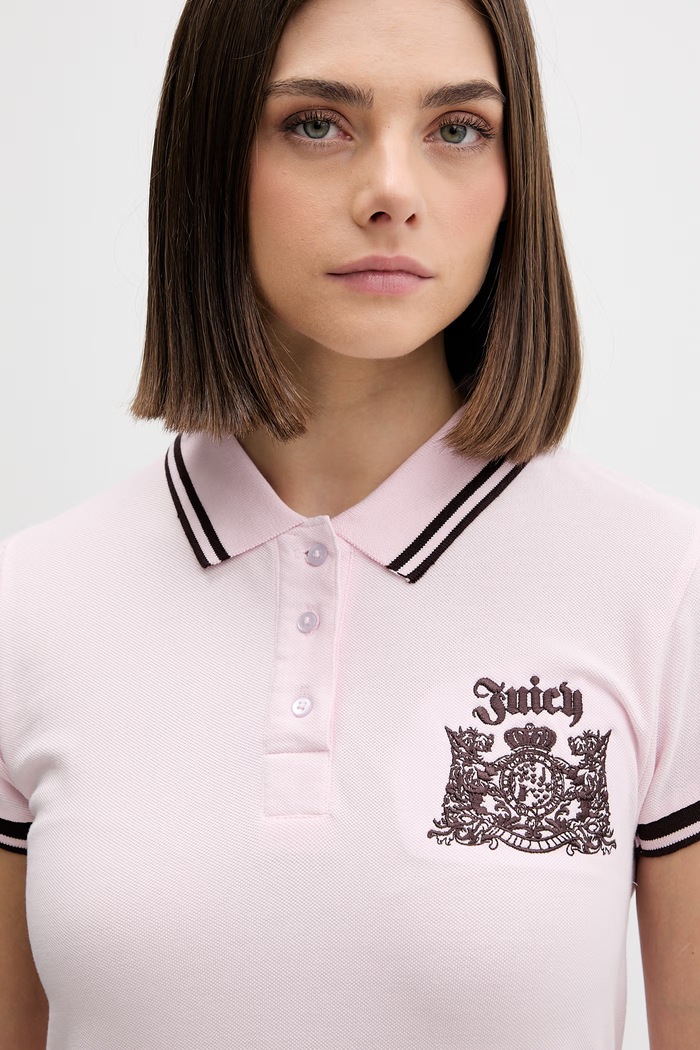 Juicy Couture тениска с яка дамска от памук POLO TOP розов JCGCT126015