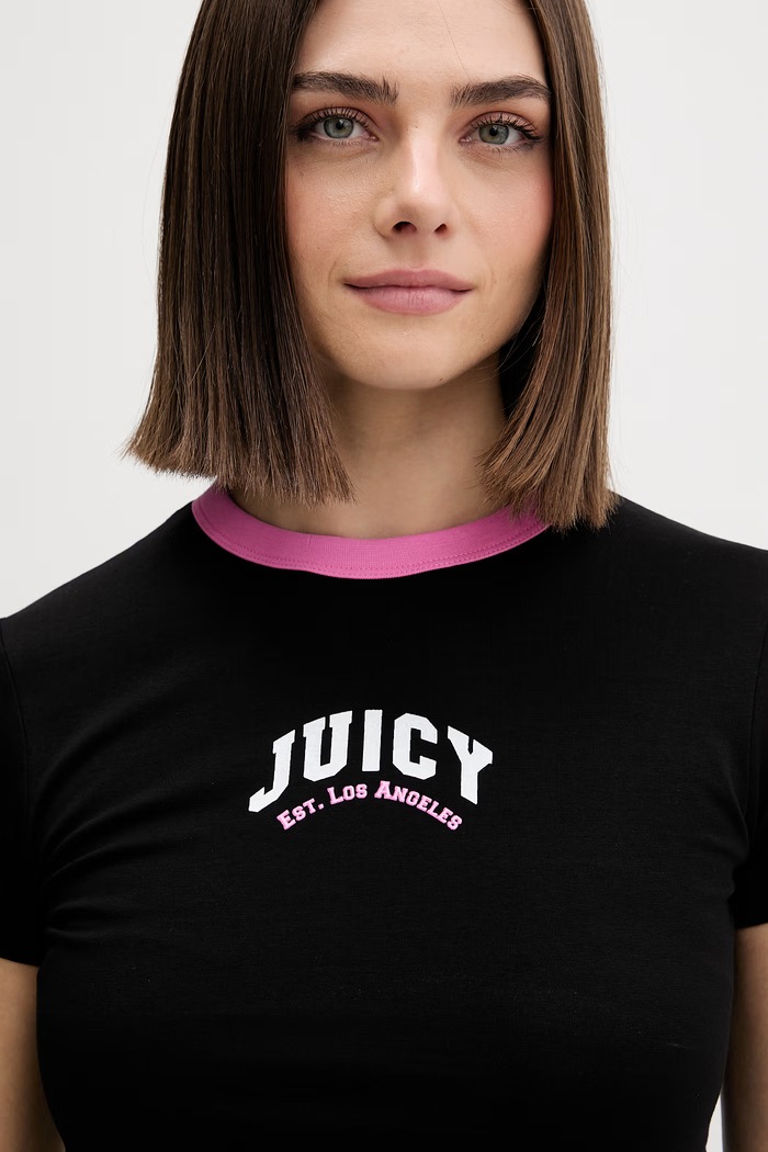 Juicy Couture тениска дамска с памук RINGER TSHIRT черен JCSCT126403