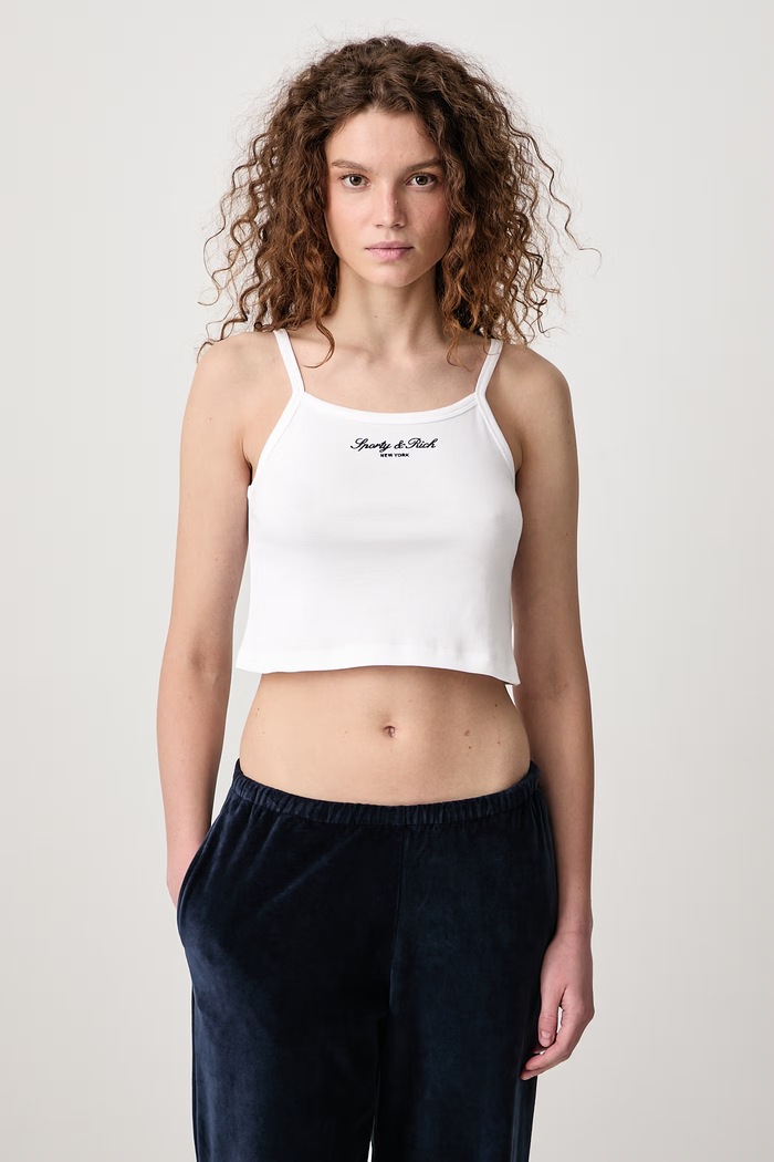 Sporty & Rich Signature NY crop top bawełniany damski biały TO10873329WH01